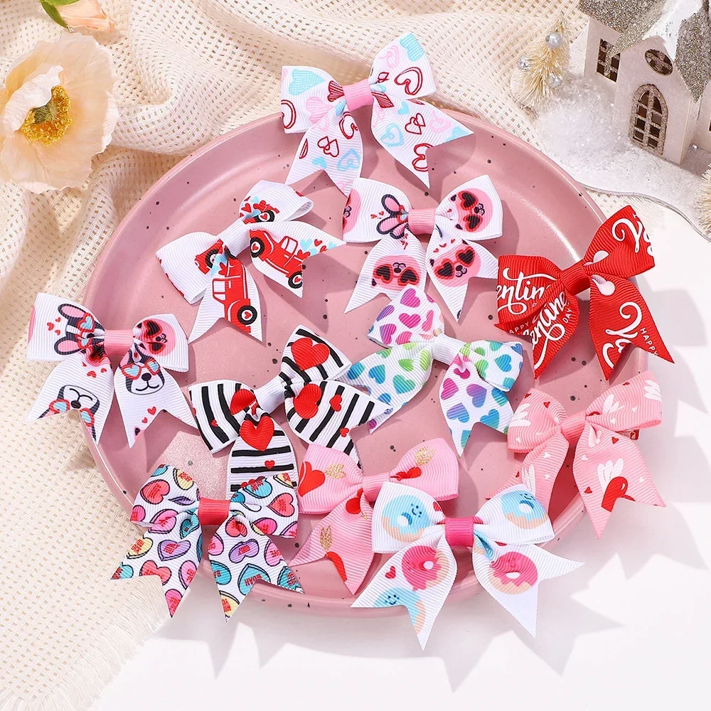 2Pcs/lot 2.36inch Bow Hairclips Valentine's Day Ribbon Hair Bows Clip for Girls Childrens Cheer Up Gifts Hair Accessories