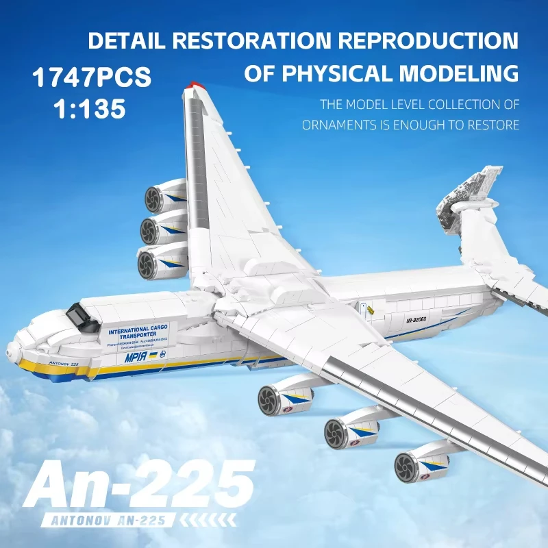 

1747 шт. An-225 транспортные самолеты, строительные блоки MOC, набор, армейский военный самолет, модель в сборе, кирпичи, настольный декор, детская игрушка в подарок