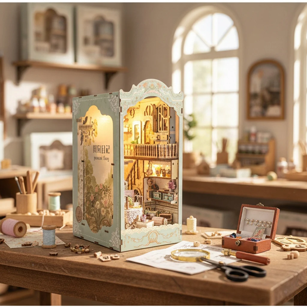 

OUZEY 3D Wooden Book Nook DIY Kit - "Countryside Diary" Theme, Fresh Style Puzzle Assembly, Study Desk Decor Gift for Students