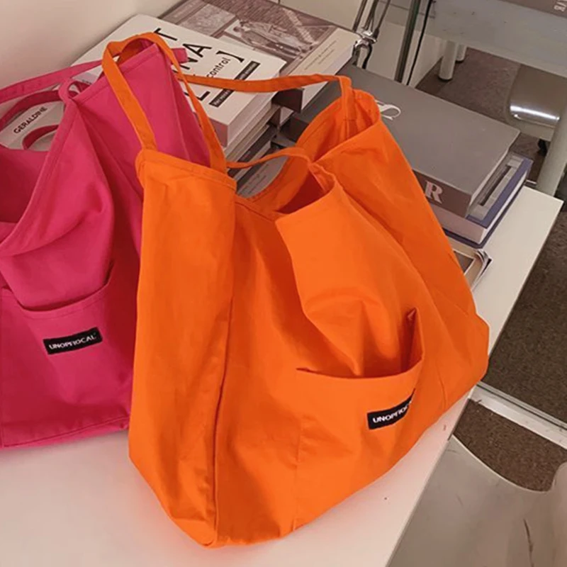 Koreanischen stil Leinwand Tragetaschen Für Frauen Große Kapazität Handtasche Casual Schulter Tasche Einkaufstasche Gilr Geldbörse – Detail 16