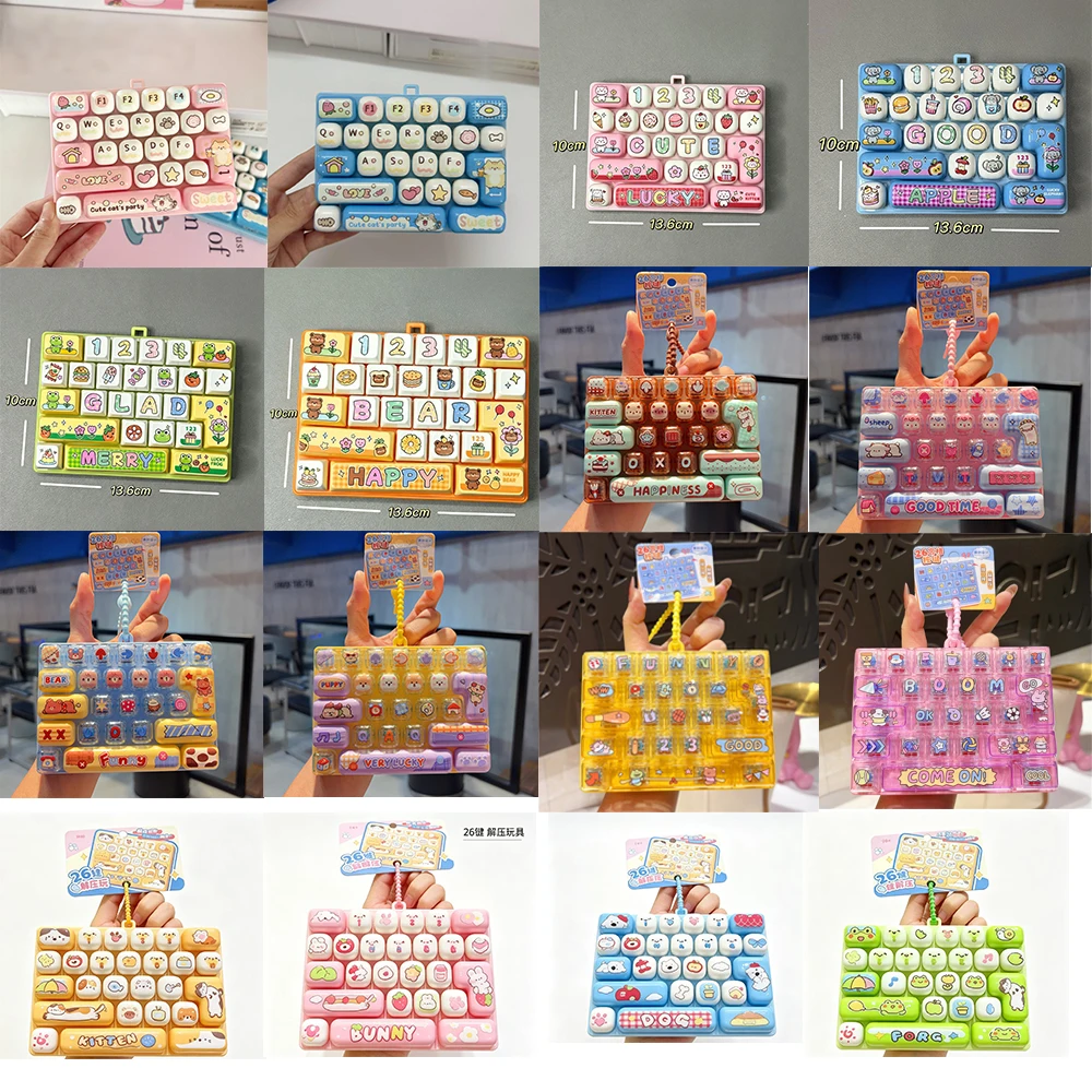 22pcs Random Creative Healing Series Happy Never Close 26 Key Stress Relieving Keyboard Portable Keychain Hanging Bag Hanging  ﻿