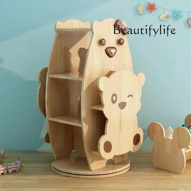 0 أرضية رف كتب دوارة، خزانة كتب للأطفال، تخزين ألعاب رف كتب، تخزين من خشب البلوط #2