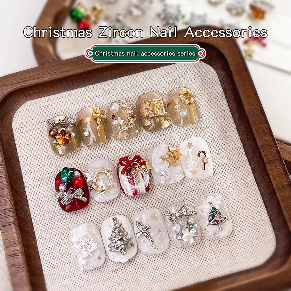 Kaniu 1 Stück Weihnachten Zirkon Nagel Zubehör Nagel Dekoration Material Schneeflocke Weihnachtsbaum Kranz Weihnachten Nagel DIY Versorgung