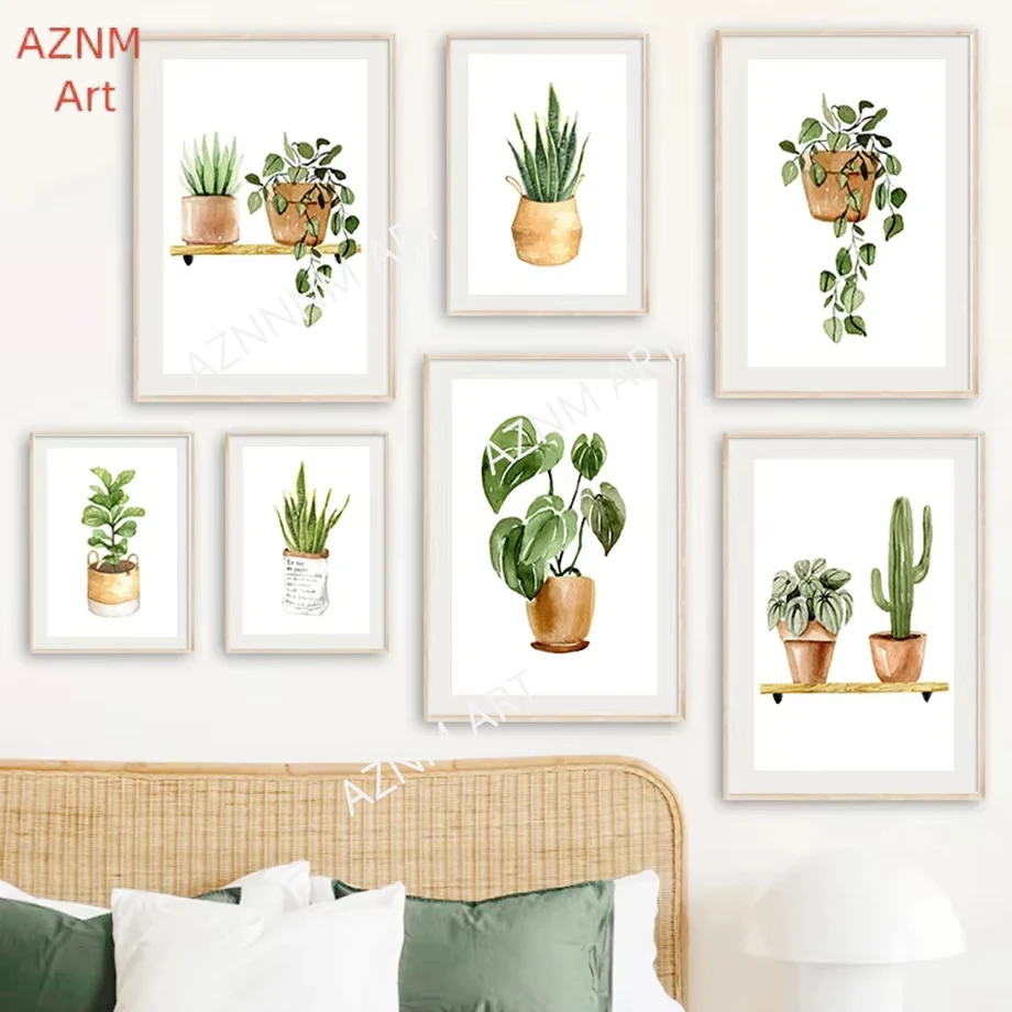 Cuadro sobre lienzo para pared de plantas verdes, carteles e impresiones de Cactus, Tigre, Pilan, Monstera, imágenes de pared para decoración para sala de estar, 1 ud.