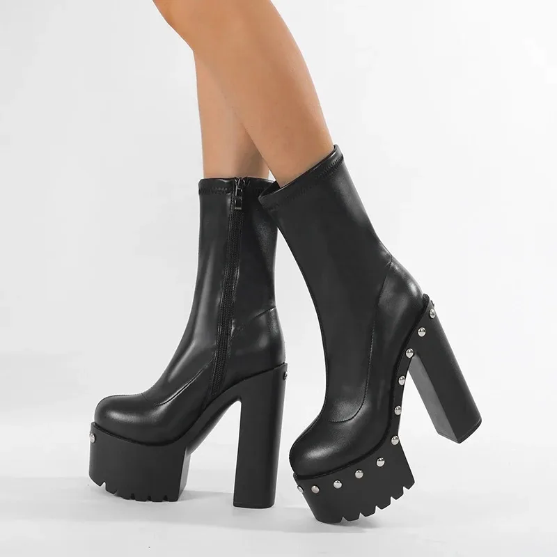 

Ботильоны на платформе и каблуке 14 см, женская осенняя обувь с круглым носком, массивные мотоциклетные ботинки в стиле панк, большой размер 43, женские туфли на высоком каблуке