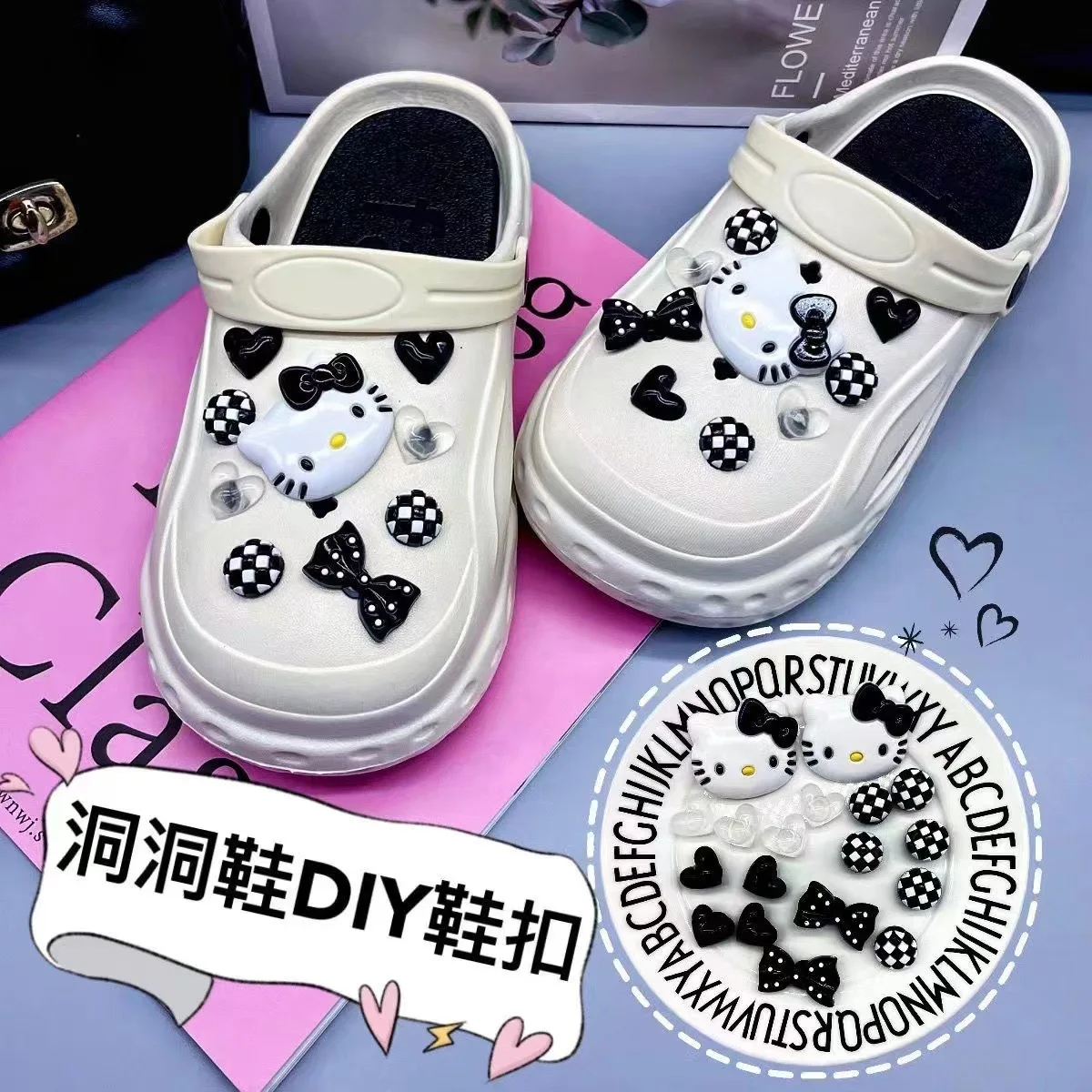 18pcs Cartoon Hello Kitty Shoes Accessories Kawaii Sanrio  Hole Shoes Buckle Diy Decoration Cubic Removable Girl Gifts