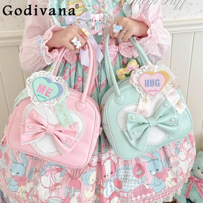 

Original Japanese Girls Sweet Lolita Big Bow Handbag Princess Tea Party Lo Makeup Bag Women's Fashion Versatile Casual Bags