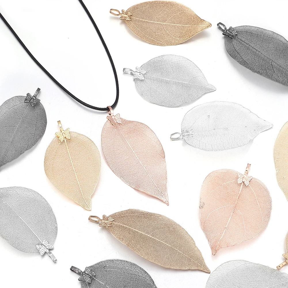 

2Pcs Natural Leaf Pendants Metal Leaves Charms Pendant With Butterfly for DIY Jewelry Making Necklace Earrings Findings Supplies