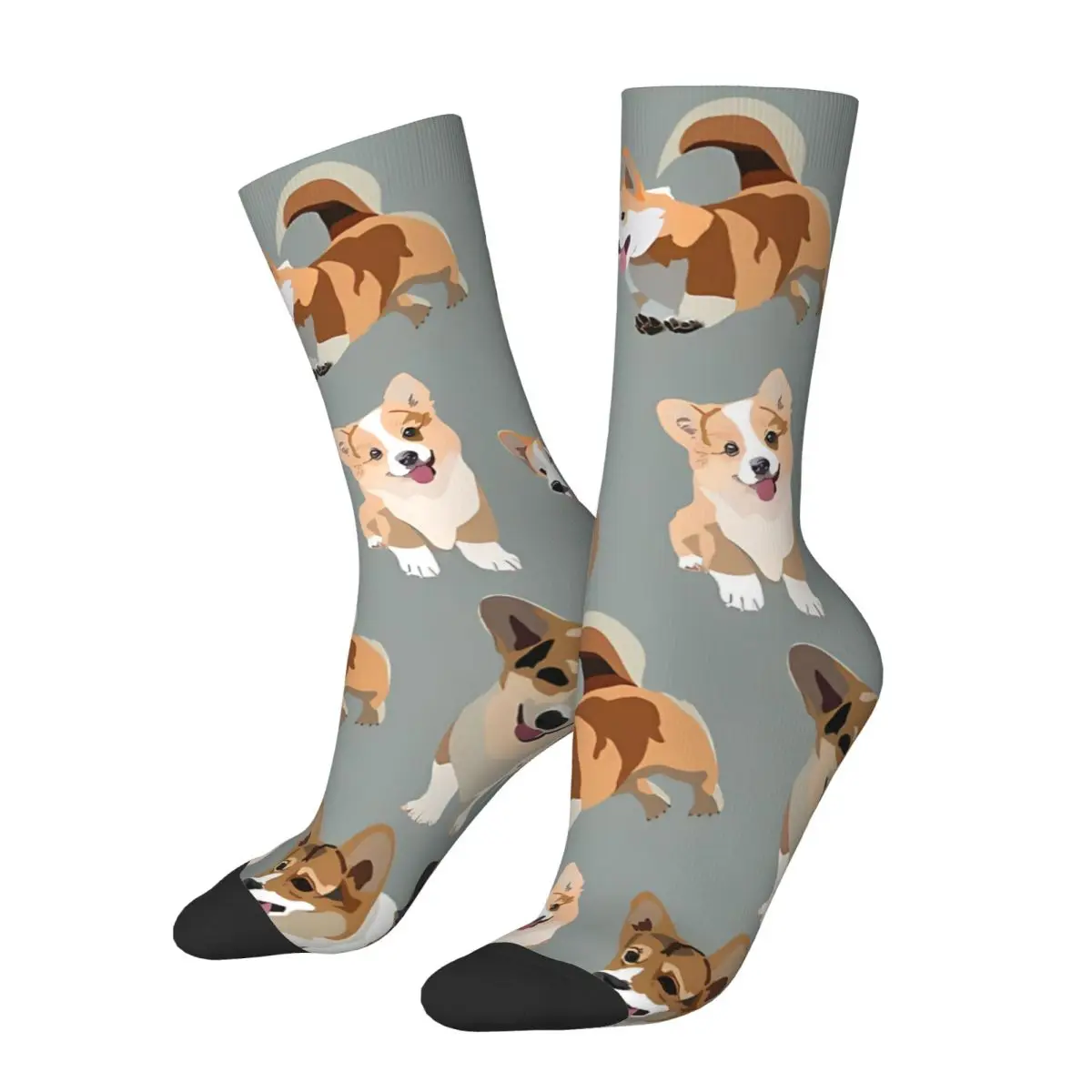 Happy Funny Men's Socks Corgis Retro Harajuku Corgi Dog Animal Hip Hop Novelty Crew Crazy Sock Gift Pattern Printed