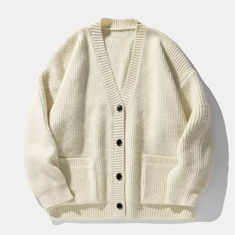 

Autumn Men's Casual Textured Pockets Cardigan Y2K Vintage Streetwear V-neck Knitted Sweaters Korean Fashion Cardigans Hombre