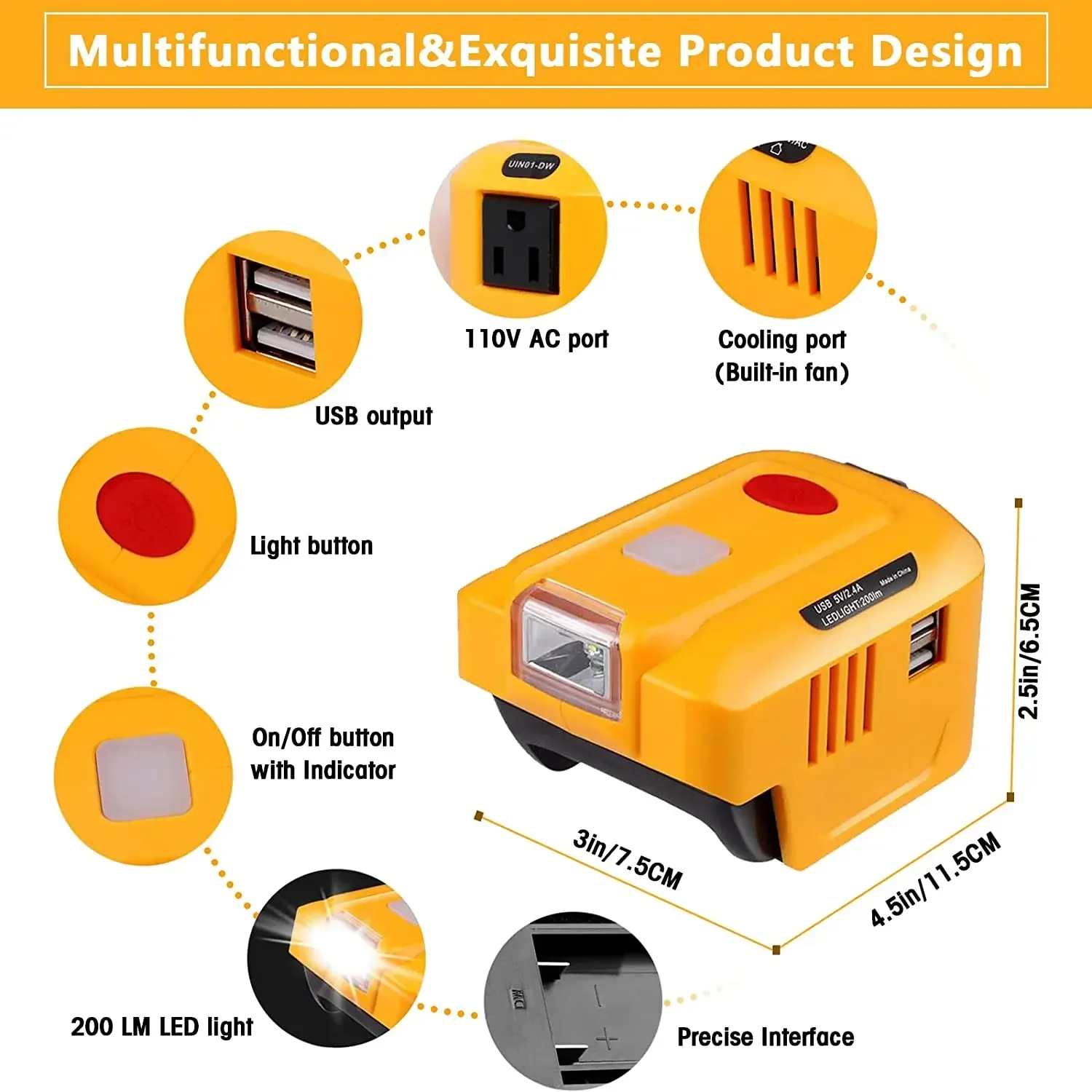 Portable Power For Dewalt Lithium Battery EU/US Plug DC 20V/18V to AC 110~120V Power Station Inverter Supply Charger Adapter