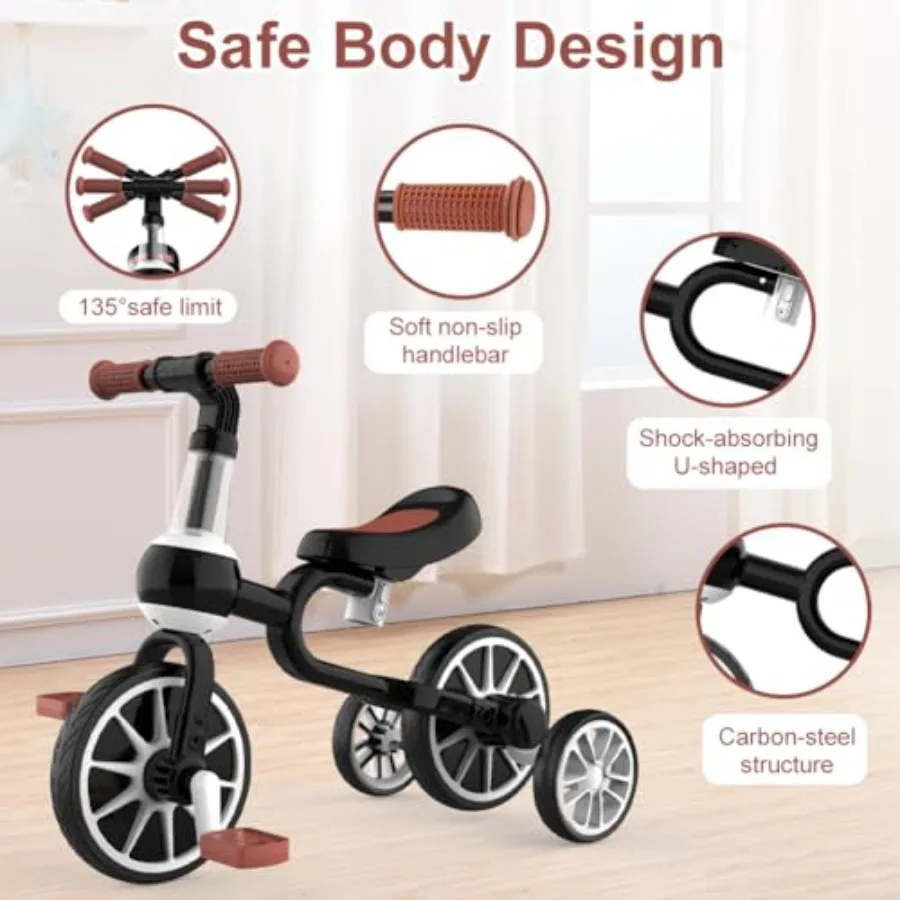 รถสามล้อเด็ก 3 in 1 สีชมพู สำหรับเด็กอายุ 2-4 ปี พร้อมเบาะปรับระดับได้ ที่ปั่นถอดออกได้ และล้อช่วยทรงตัว จักรยานทรงตัวสำหรับเด็ก