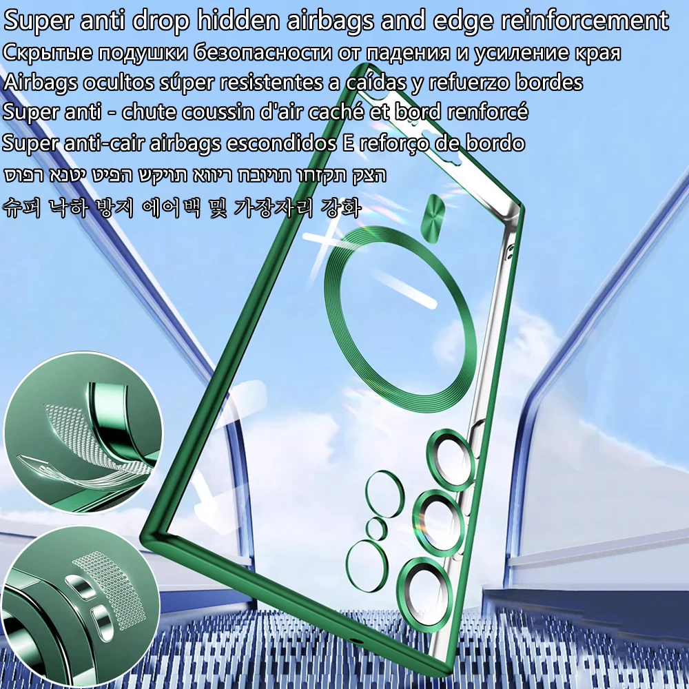 Electroplated Magnetic Clear Case For Samsung Galaxy S24 S23 S21 Fe S25 Ultra S22 Plus For Magsafe Soft Cover Lens Protective