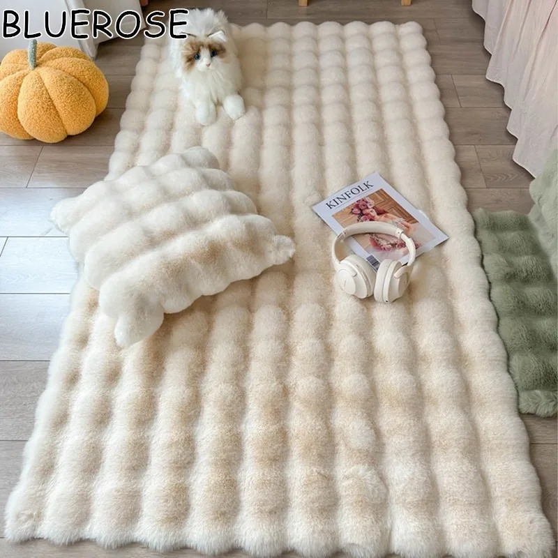 

Luxury Fluffy Faux Rabbit Fur Area Rug Bedroom Bedside Soft Floor Mat Nordic Plush Anti Slip Rug for Kid Room Sofa Cushion Decor