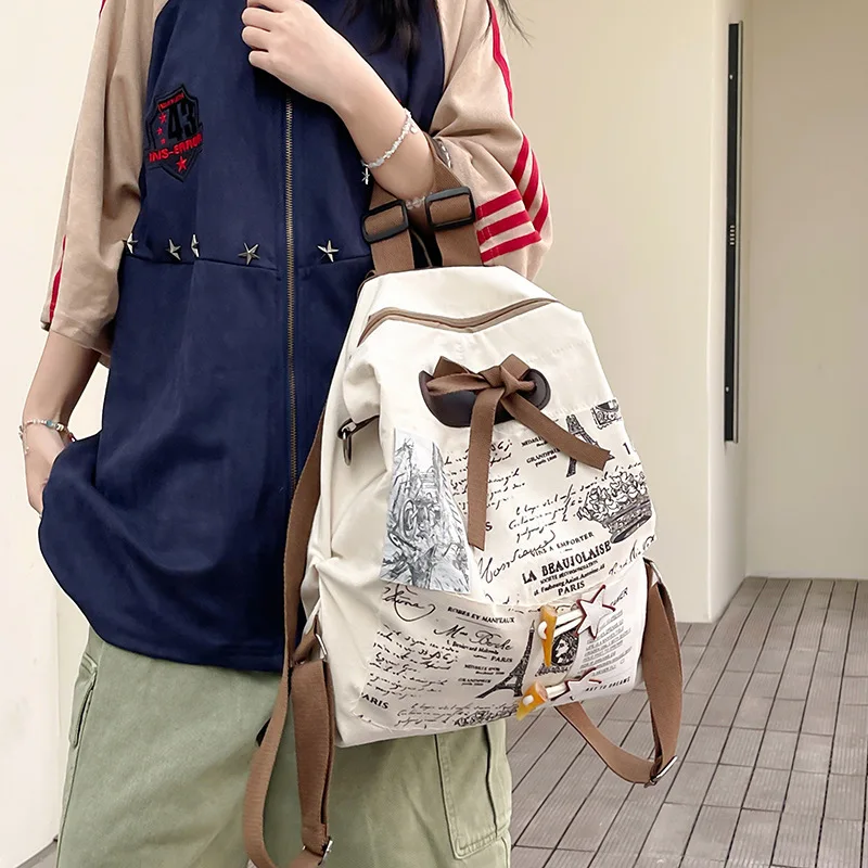 Large capacity letter commuting backpack for women 2024 new trend niche backpack subculture student leisure bag mochilas рюкзак