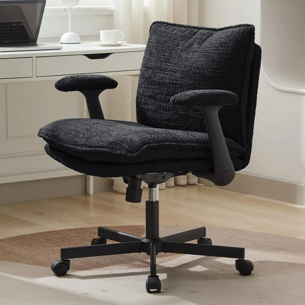 

Офисный стул с перекрещивающимися ногами, колесиками и откидными подлокотниками, мягкий настольный стул с перекрещивающимися ногами, широкие стулья для домашнего офиса