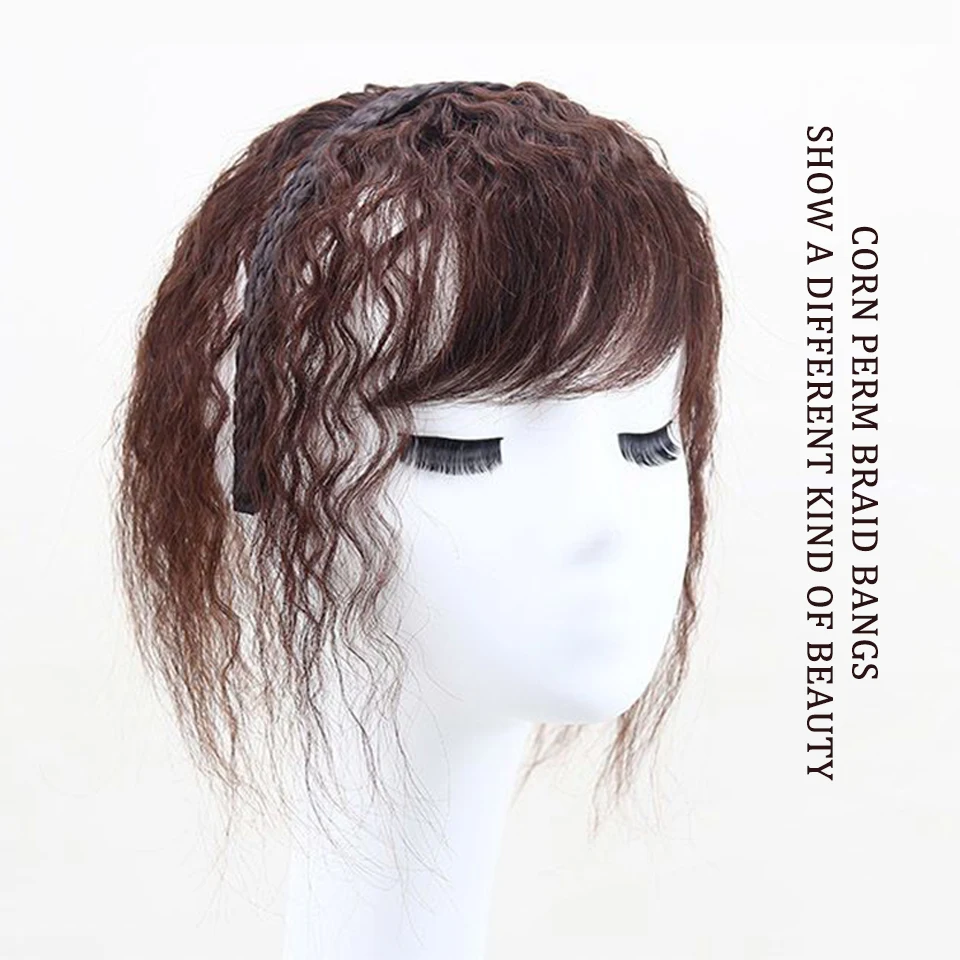 EASTSECRET Natural Forehead Head Real Hair Bangs Wig Integrated Female Curly Hair Replacement Patch