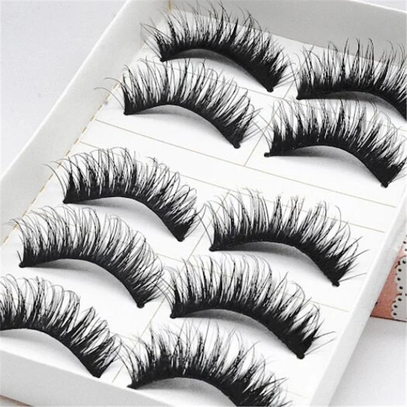 5 คู่/ชุด ขนตาปลอมทำมือ ขนตาปลอมธรรมชาติ ยาว หนา นุ่ม เหมือนจริง 3 มิติ อุปกรณ์แต่งหน้า