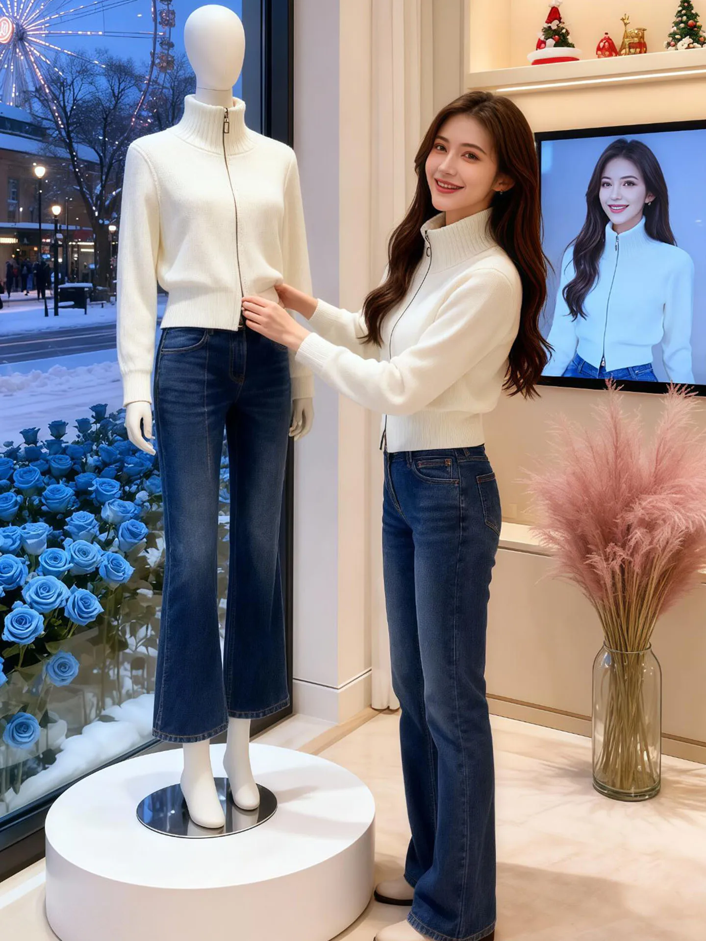 

Утепленный вязаный свитер с длинными рукавами, однотонный, теплый, модный зимний дизайн, женский, с высоким воротником, для повседневной носки