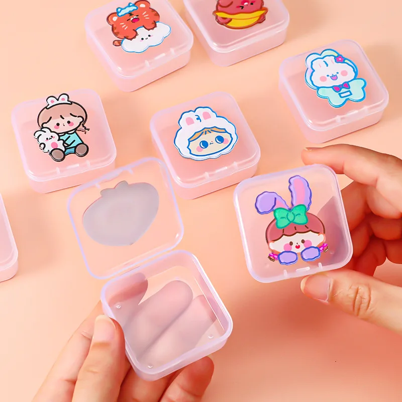 Kawaii Cartoon Transparent Jewelry Box Small Fresh Girl Cute Stationery Sticker Storage Box Mini Portable Jewelry Box