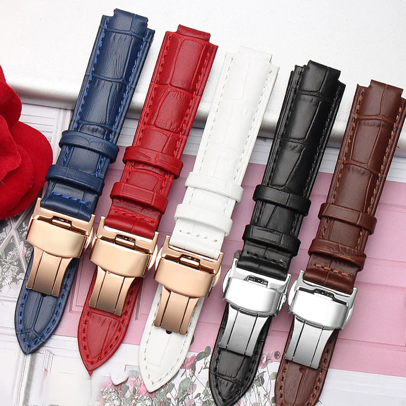 Leather Watch Band For  BALLON BLEU DE CARTIER  Watchstrap Women and Men Watch Convex Joint Bracelet 14mm 16mm18mm 20mm  22mm