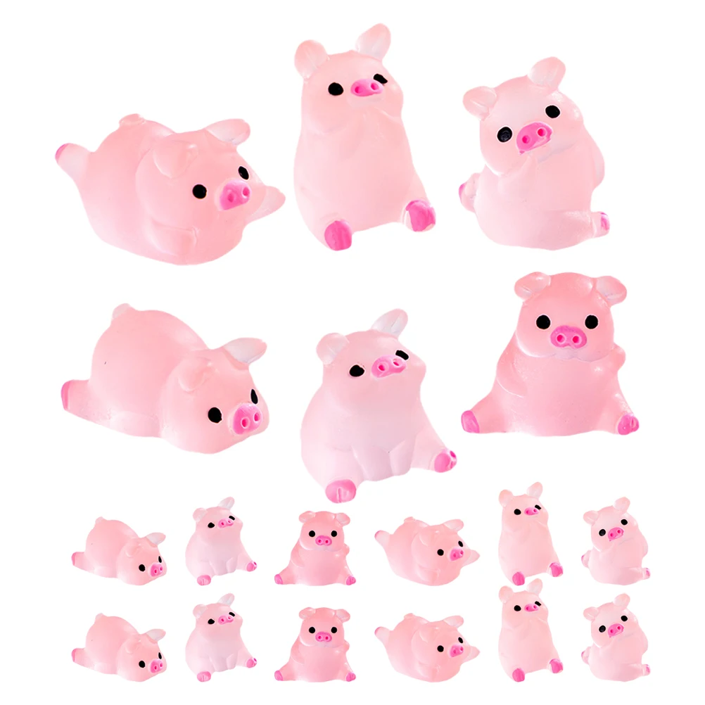 

24 Pcs Luminous Ornaments Reaslistic Figurines Decorate Pink Miniature Animal