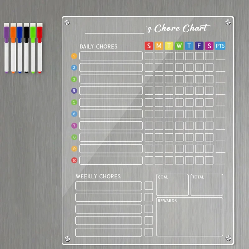 Kühlschrank-Magnettafel, wiederverwendbar, transparent, Whiteboard, Kalenderaufkleber mit sechs Stiften für Zuhause, Büro, Schule, Wochenplaner-Werkzeuge