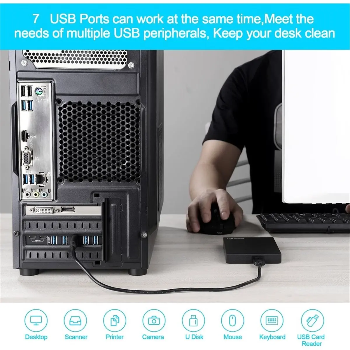 7ports USB 3.0 PCIE 1X Expansion Card 5X USB-A 2X USB-C PCI Express USB Add on Cards with FL1100 Chip for Win 11 10, 1PC