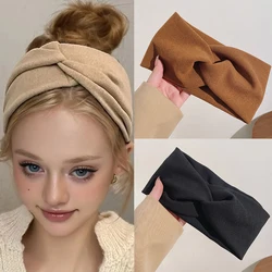 Cashmere Wide Headbands for Women Elastic Cross Hairbands Soft Turban Headwrap Solid Bandana Bandage Head Scarf Hair Accessories