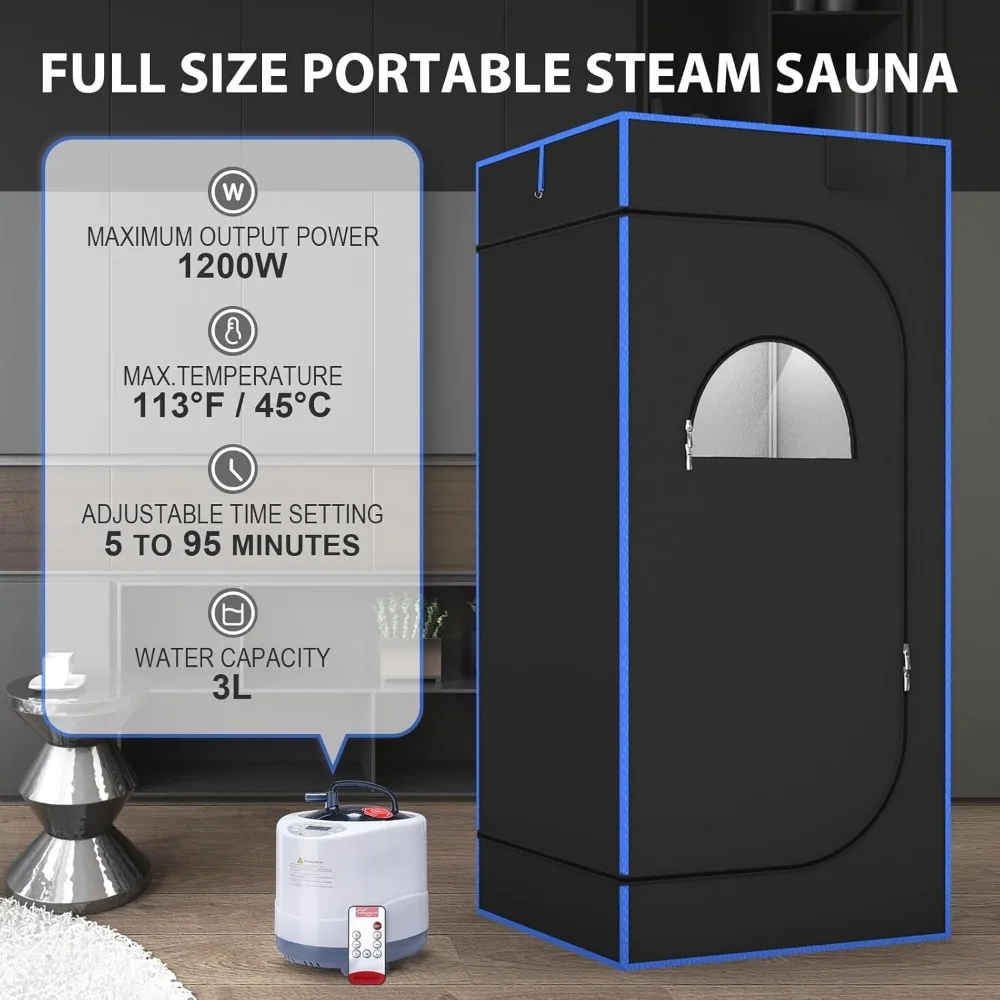 Portable Steam Sauna, Full Size Steam Sauna Box, 600D Canvas Personal Sauna Spa 3L & 1200W Steam Generator with Remote Control