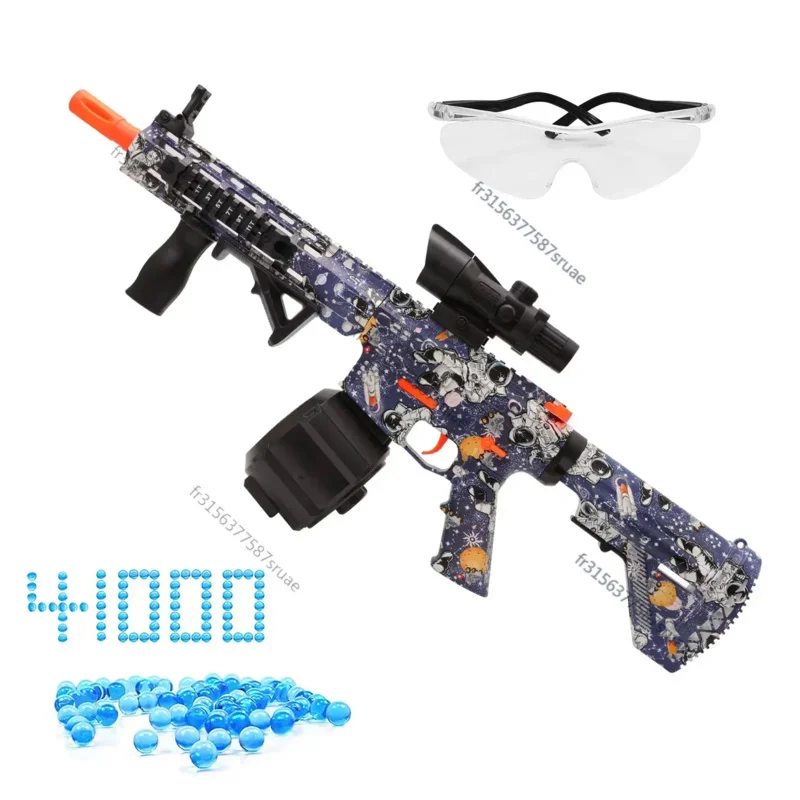 Pistola Manual y eléctrica de camuflaje espacial M416, pistola de salpicaduras de bolas de Gel 2 en 1 con Goggle de cuentas de agua ecológico 41000, juguete para exteriores