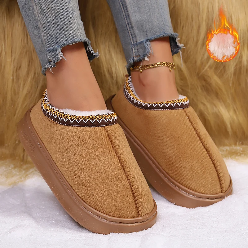 

Winter Platform Women's Slippers Home Flat Casual Ankle Boots Female Fashion Plush Luxury Designer Shoes Ladies Indoor Outdoor