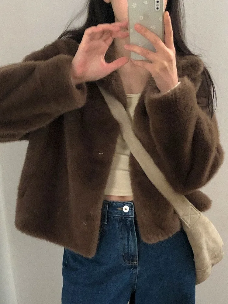 الشتاء ort جولة Ne فو المنك معطف المرأة الراقية رقيق الدافئة العصرية Jaet الكورية Sle فضفاضة تناسب ألياف البوليستر