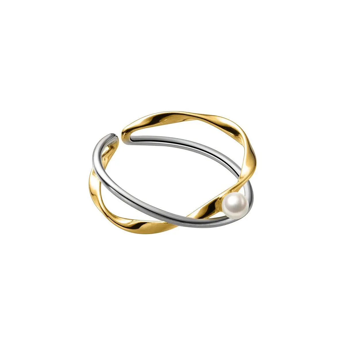 Women's 925 Sterling Silver Gold Cross Pearl Adjustable Ring
