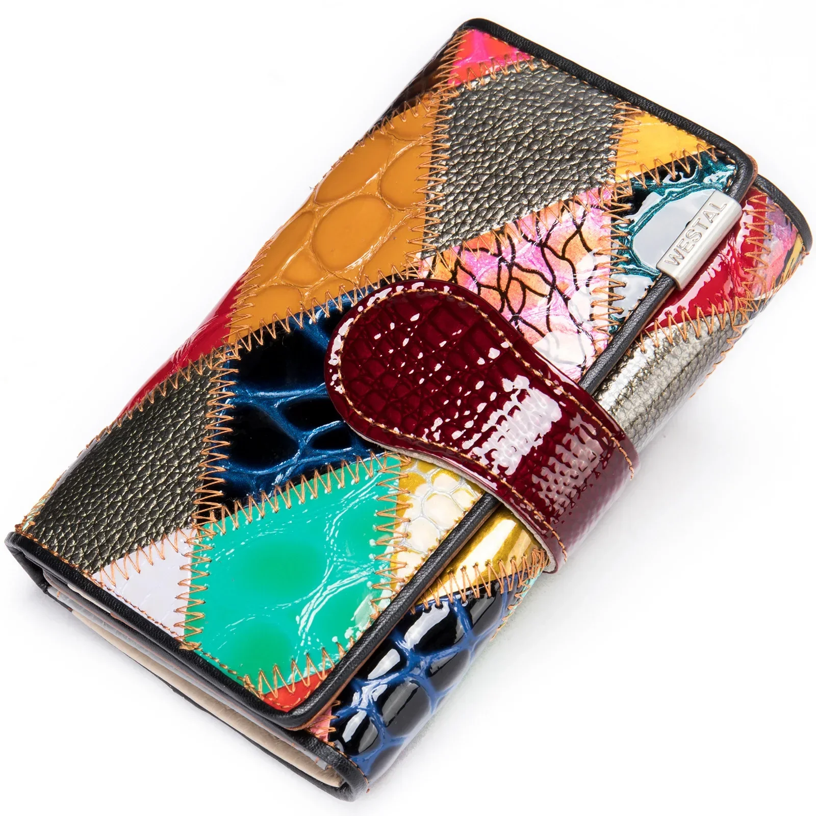 

Simple women's color stitched coin purse multi-card luxury first layer cowhide wallet wallet