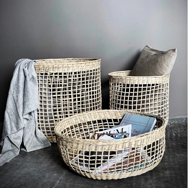 Household handmade rattan sundries basket, storage basket, round rattan woven dirty clothes basket