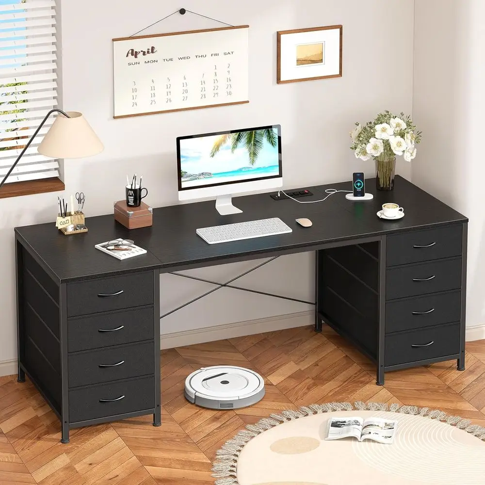 60 Inch Computer Desk with 8 Ders or Home Oice, Bedroom, Living Room | Home Oice Desk with Power Outlets, Work Study Gaming Desk
