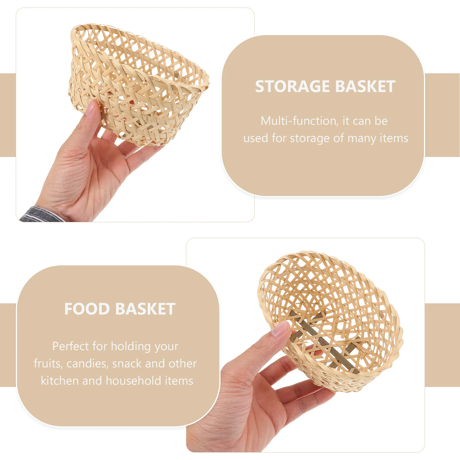 

2Pcs Bamboo Woven Basket Multipurpose Storage Holder for Home Kitchen Fruit Snack Food Container Organizer