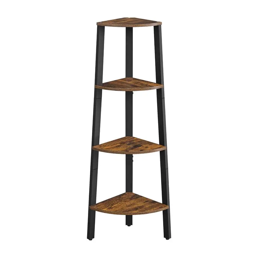 

Угловая полка, 4-уровневая угловая книжная полка, промышленная лестничная полка, подставка для растений для гостиной, офиса, кухни, коричневый в деревенском стиле