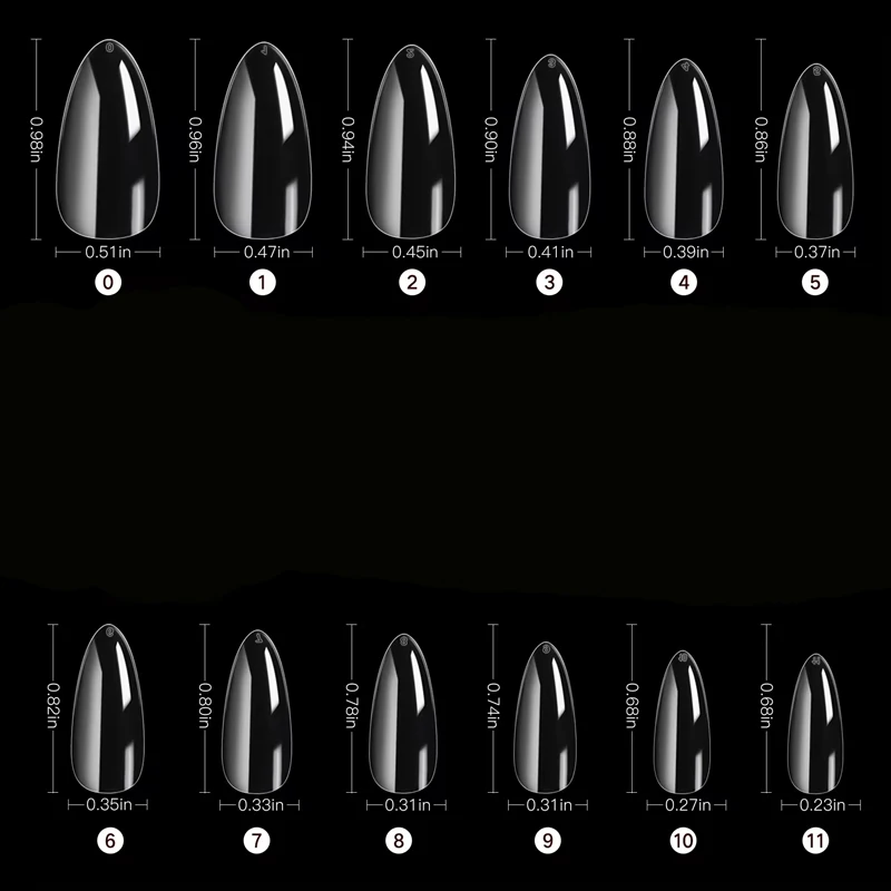 Tipsy do paznokci migdałki, przezroczyste, matowe, miękkie sztuczne paznokcie do przedłużania, 12 rozmiarów do domowego manicure DIY i salonu paznokci.
