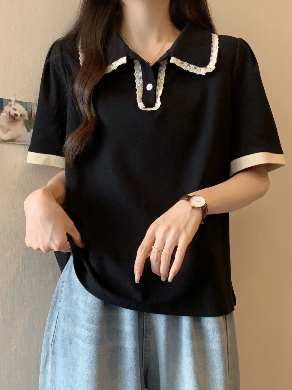 

Slimming Short Sleeve T-Shirt Women's Summer New Large Size Casual Shoulder Neck Base Shirt Korean Style Straight Cut