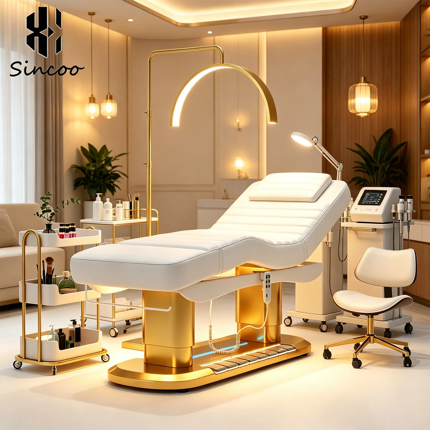 Luxury Electric White Recliner Unique Salon Furniture for Beauty Spa 3 MotorTreatments Synthetic Leather Camillas Massage Bed