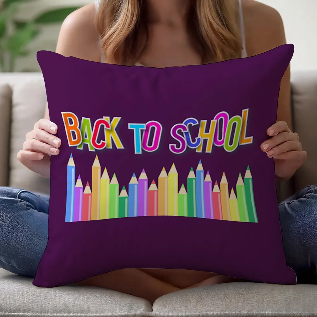 Back to School Pencil Theme Pillowcase Cushion Cover Decoration for Kids Classroom Gift Study Decor Square 45 by 45 cm