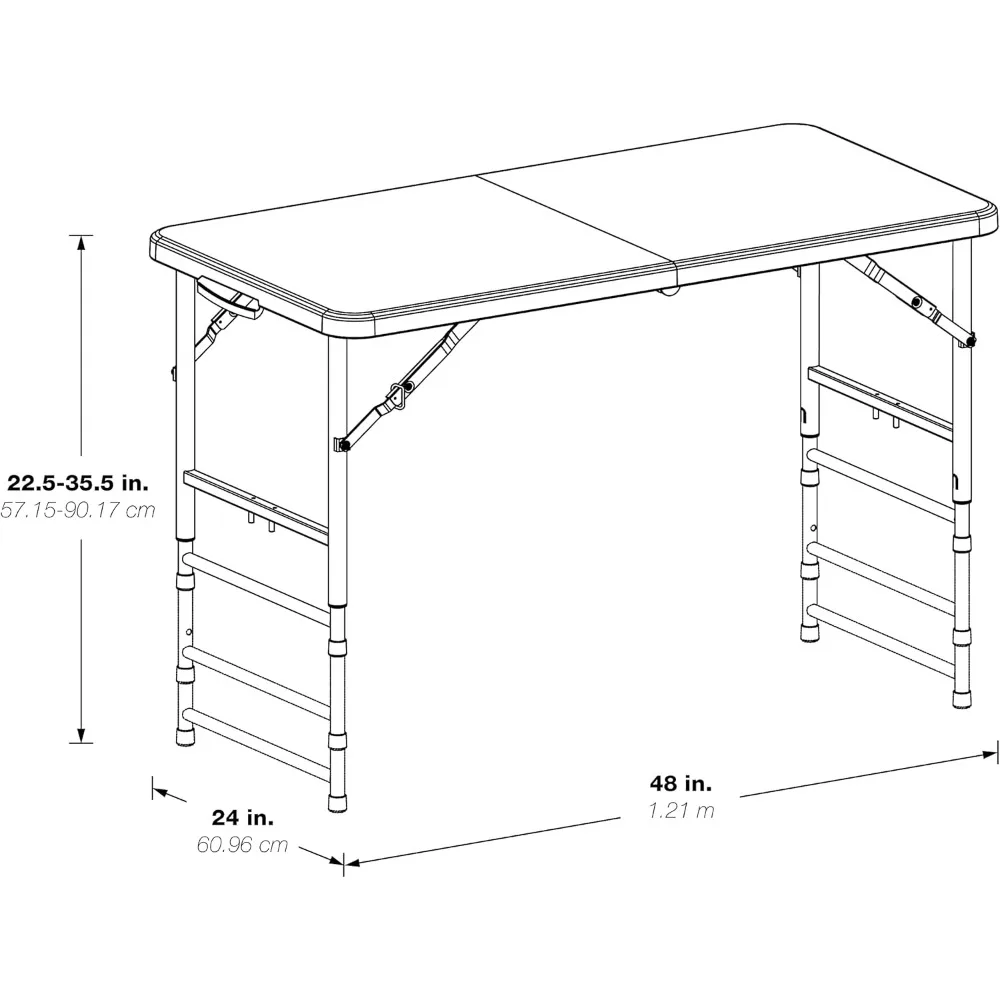 Mesa rectangular multiusos de resina, 4 pies de largo, altura ajustable, mesa plegable central, gris claro