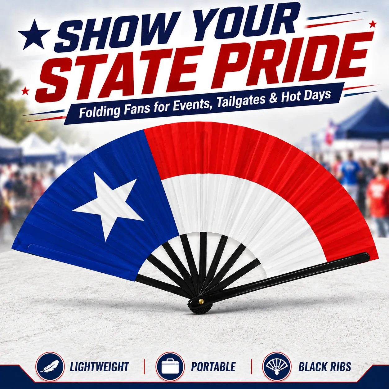 Éventail pliant de 22 cm avec drapeau des États-Unis et motif de supporter - Parfait pour les événements sportifs, les fêtes et les célébrations de vacances