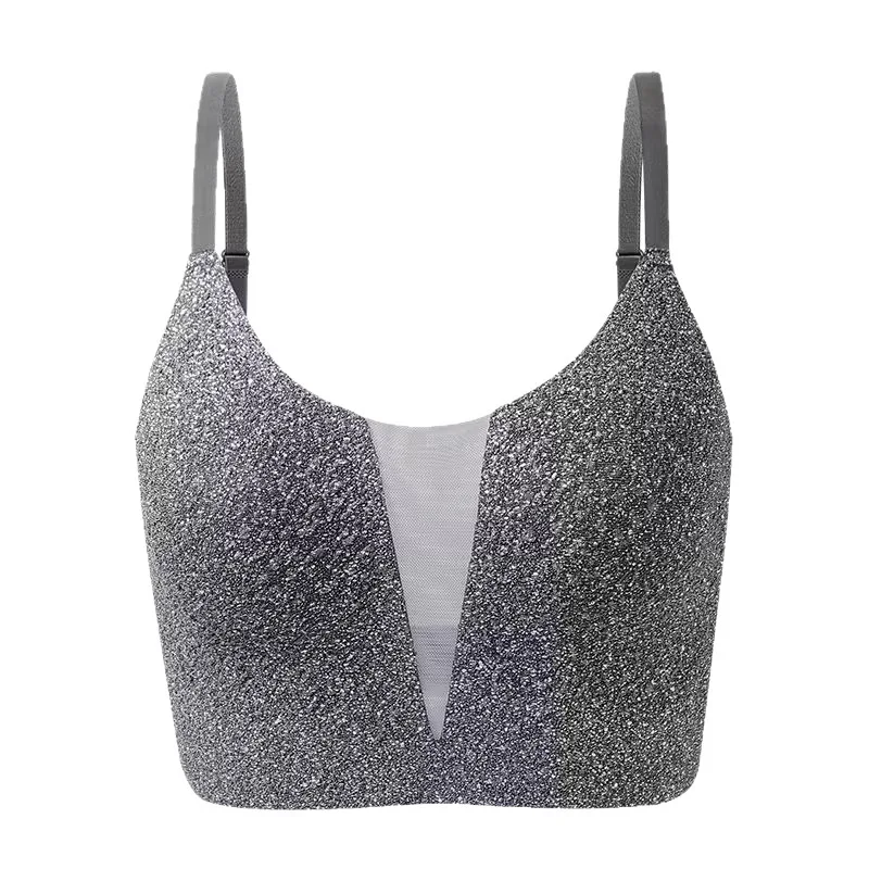 KUCLUT Diamond Detail Backless Bra Foundation Liquid Invisible Summer Essential Women's U-Neckline Comfortable Gathered Nylon