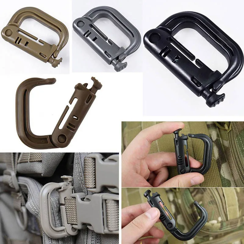 Attach Plasctic Shackle Carabiner D-ring Clip Molle Webbing Backpack Buckle Snap Lock Grimlock Camp Hike Mountain climb Outdoor