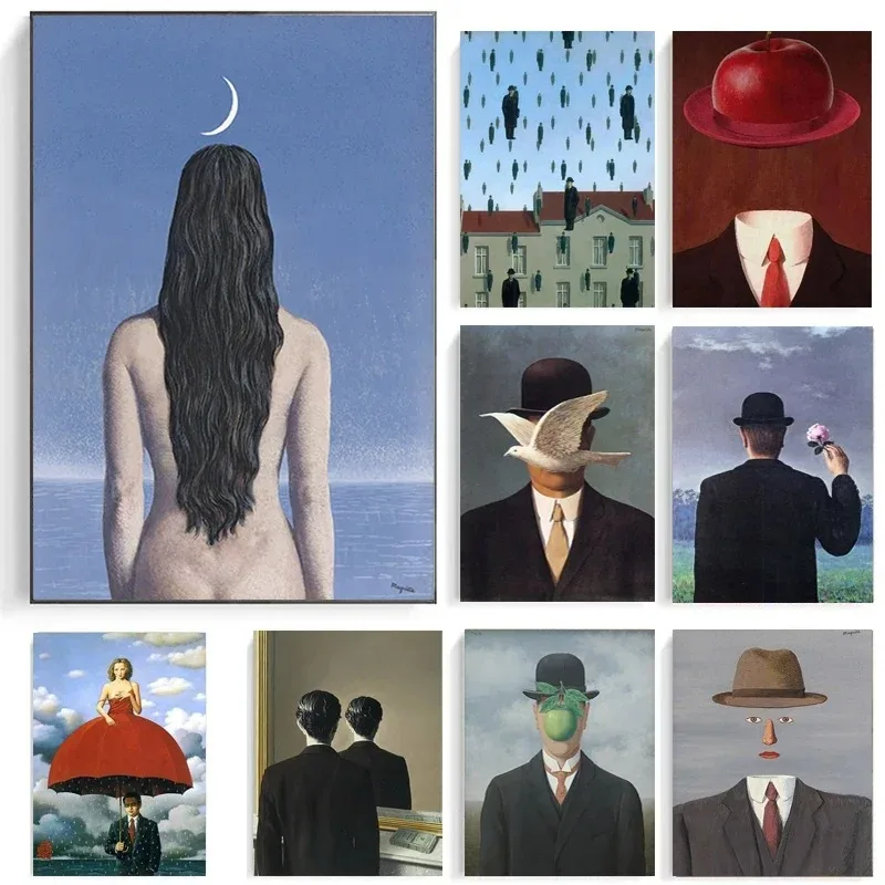 Rene Magritte Abstract Canvas Painting Surrealism Classic Artwork Posters and Print Wall Art Picture for Living Room Home Decor