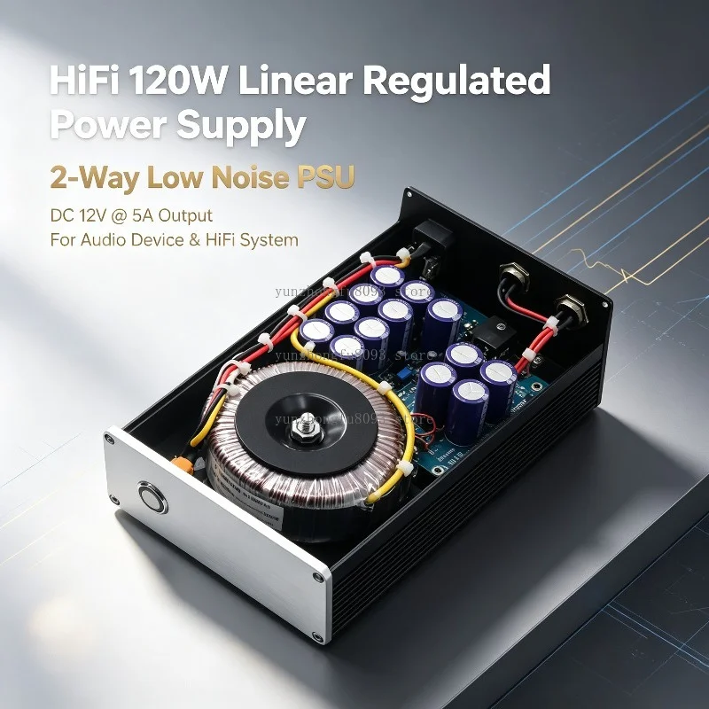 HiFi 120W Pro Linear Regulated Power Supply 2 Ways Low Noise PSU DC12V@5A For Audio Device