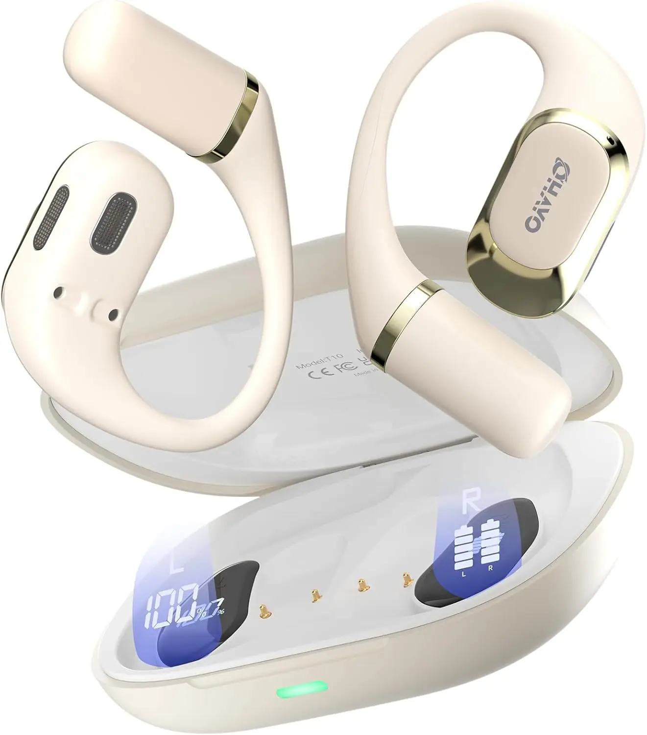Ohayo Open-Ear Earphones Ear Hooks Wireless Bluetooth 5.4 Headphones IPX6 Waterproof Air conduction Sports Earbuds TWS with Mic